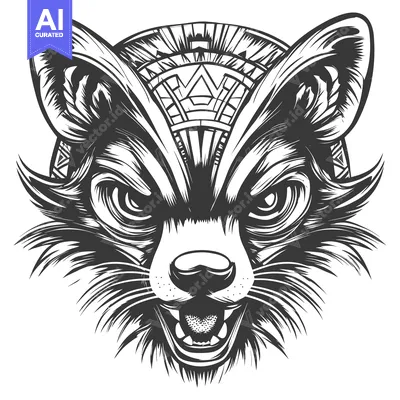 Popular premium asset: Aggressive Black and White Illustration of a Ferocious Animal's Head w
