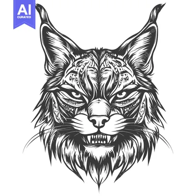 Premium design asset: Aggressive Black and White Illustration of a Lynx's Head