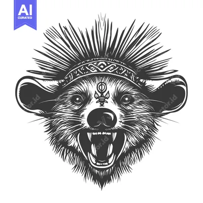 Aset premium populer: Aggressive Black and White Illustration of an Animal with Spiky Fur an