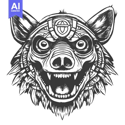 Aset premium populer: Aggressive Black and White Illustration of a Wolf's Head with a Geomet