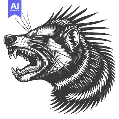 Aset premium populer: Aggressive Black and White Illustration of a Wolverine Head