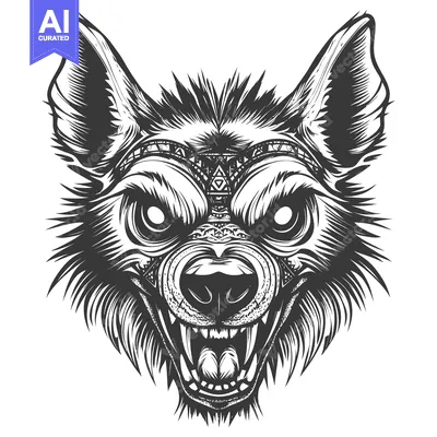 Aset premium populer: Aggressive Black and White Wolf Head Illustration