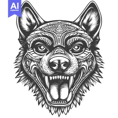Aset premium populer: Aggressive Dog Head with Tribal Tattoo Design