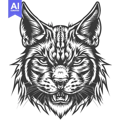 Premium design asset: Aggressive Feline with Black and White Fur
