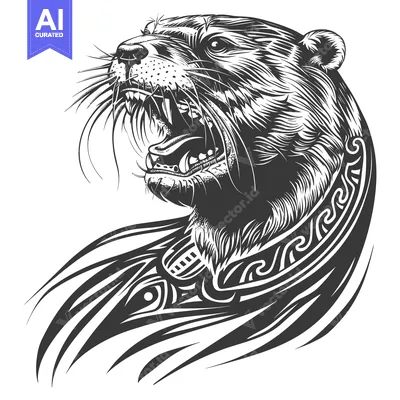 Premium design asset: Aggressive Otter with Tribal Tattoo Design