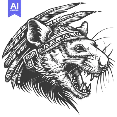 Aset desain premium: Aggressive Rat Wearing a Native American Headdress
