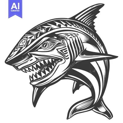 Aset premium populer: Aggressive Shark with Tribal Design in Black and White