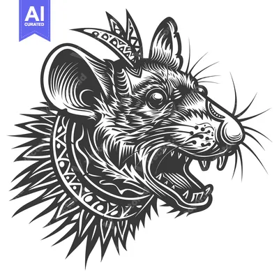 Aset premium populer: Aggressive Tribal Rat with Open Mouth and Spiky Collar