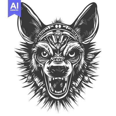 Aset desain premium: Aggressive Wolf Head with Tribal Pattern and Open Mouth