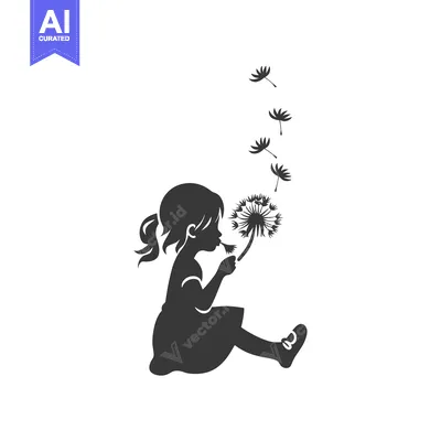 Aset premium populer: A girl blowing on a dandelion with seeds flying away