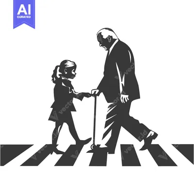 Premium design asset: A Girl Helping An Elderly Man Cross A Crosswalk
