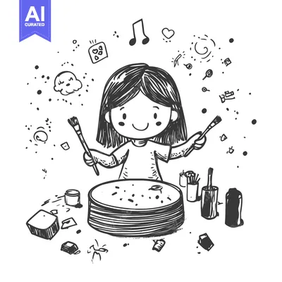 Popular premium asset: A Girl Holding Paintbrushes With a Circle in Front of Her
