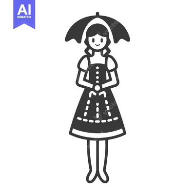 Premium design asset: A Girl in a Dress and Umbrella Holding Her Hands Together