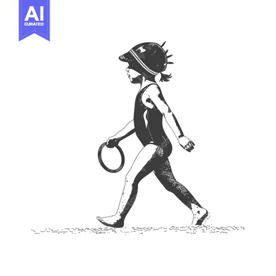 Aset desain premium: A girl in a swimsuit and helmet walks on the beach