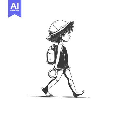 Aset premium populer: A Girl in a Swimsuit Walking with a Life Ring and Backpack
