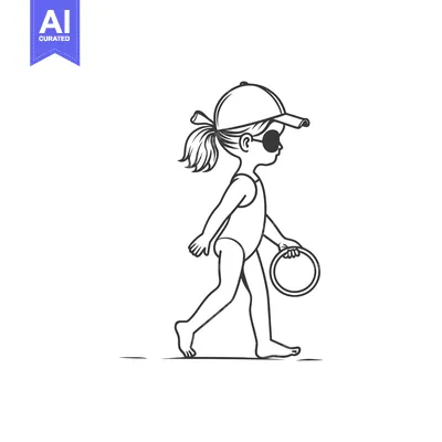 Aset premium populer: A Girl in a Swimsuit Walking with a Ring and Sunglasses