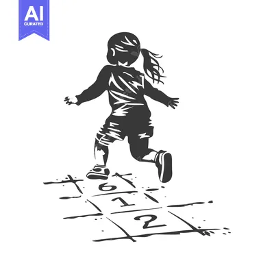 A girl playing hopscotch with numbers 1, 2 and 6 on the ground