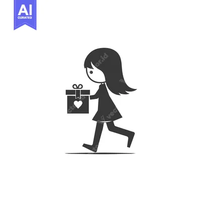Premium design asset: A Girl Running With A Gift Box