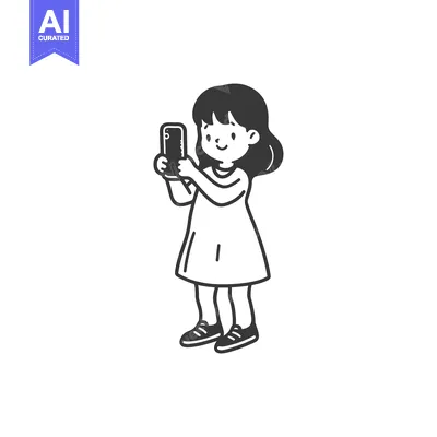 Premium design asset: A Girl Taking a Selfie with a Smartphone