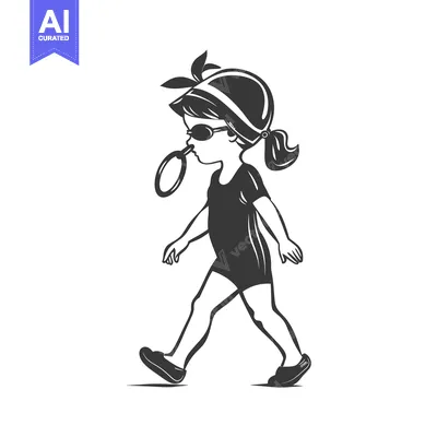 Aset desain premium: A Girl Walking Wearing A Swimsuit And Sunglasses