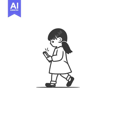 A Girl Walking While Using a Smartphone