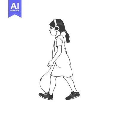 Premium design asset: A Girl Walking While Wearing Headphones