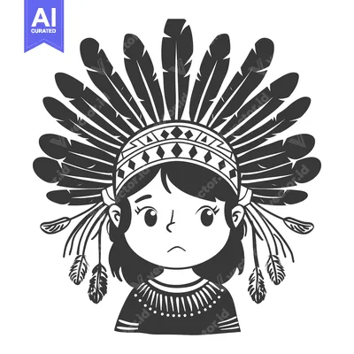 Aset premium populer: A Girl Wearing a Native American Headdress with a Frown on Her Face