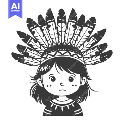 Aset desain premium: A Girl Wearing a Traditional Native American Headdress