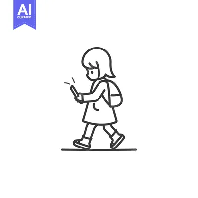 Popular premium asset: A girl with a backpack walks while looking at her phone