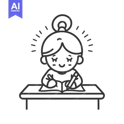 Popular premium asset: A girl with a bun sitting at a desk with a book and a pencil