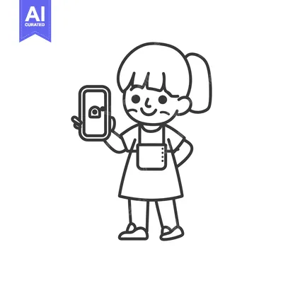 Aset premium populer: A girl with a ponytail holding a smartphone with a camera icon on the