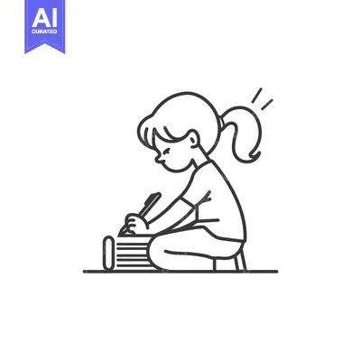 A girl with a ponytail sitting on a chair and writing with a pen