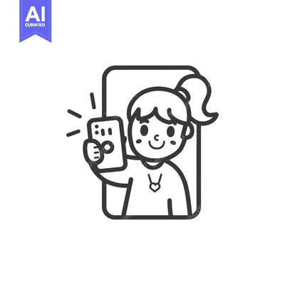 Aset premium populer: A girl with a ponytail taking a selfie on a smartphone