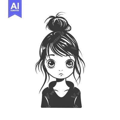Popular premium asset: A girl with big eyes and a messy bun hairstyle