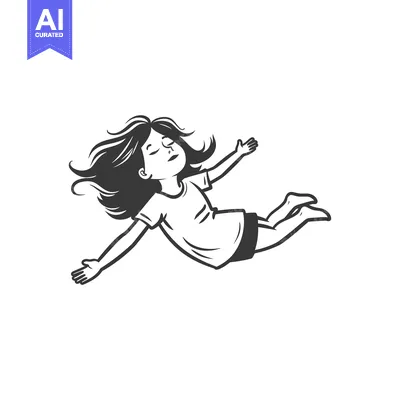 Aset premium populer: A Girl with Long Hair Flying in the Air with her Arms Outstretched