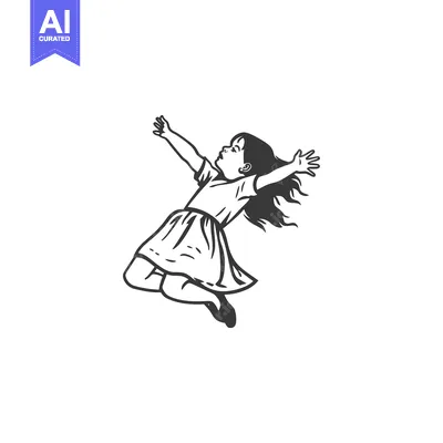 Aset premium populer: A girl with long hair jumping with arms outstretched