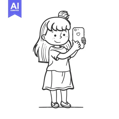 Premium design asset: A girl with long hair taking a selfie with a smartphone