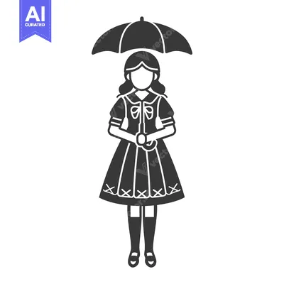 Premium design asset: A girl with long hair wearing a dress and holding an umbrella