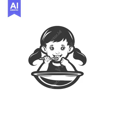 Aset premium populer: A girl with pigtails brushing her teeth in a sink