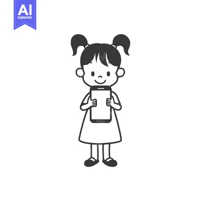 Aset premium populer: A girl with pigtails holding a smartphone