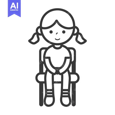 Aset desain premium: A girl with pigtails sitting on a chair