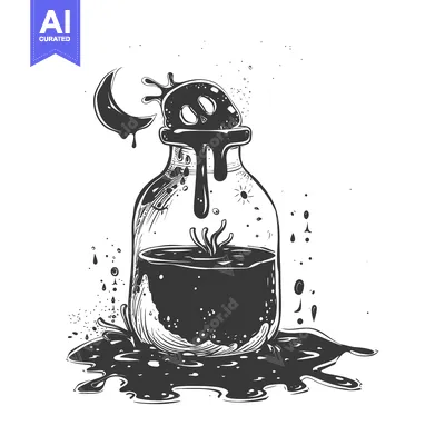 A Glass Bottle Filled with Dark Liquid and Splashes, Depicting Night S