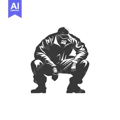 Aset desain premium: A gorilla in a cap and jacket sitting in a squatting position