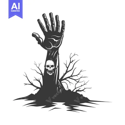 A Grasping Hand Emerges from the Earth with a Skull