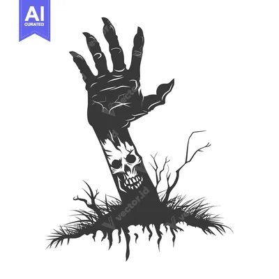 A Grasping Hand Emerging from the Ground with a Skull