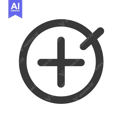 Aset desain premium: A gray plus sign within a circle with a curved line at the top right