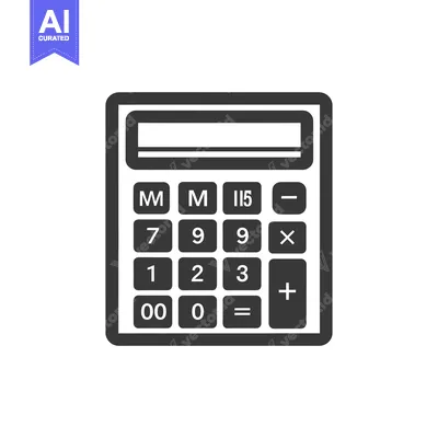 A grayscale icon depicting a calculator with a display screen and a nu