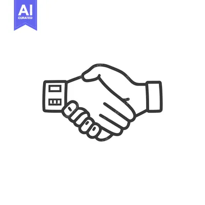 Aset desain premium: A simple line drawing illustration of a handshake between two individu