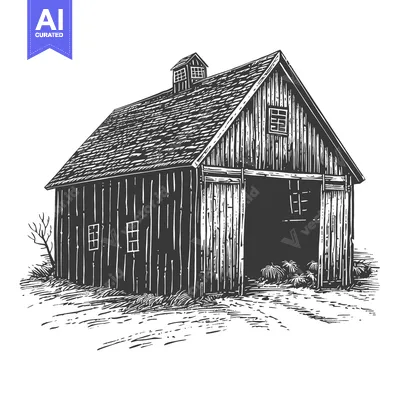 Aset desain premium: Rustic Wooden Barn Structure With Open Doors