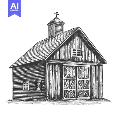 Aset premium populer: Rustic Wooden Barn with Gable Roof and Cupola